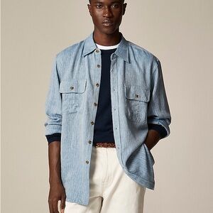 J. Crew Men Small L/S Button Down lyocell-linen blend workshirt herringbone READ